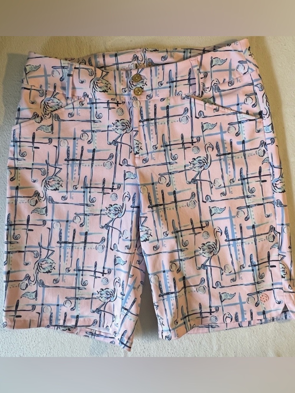 Lily Pulitzer Luxletic Talk Birdie to Me Pink Flamingo Golf Shorts 10